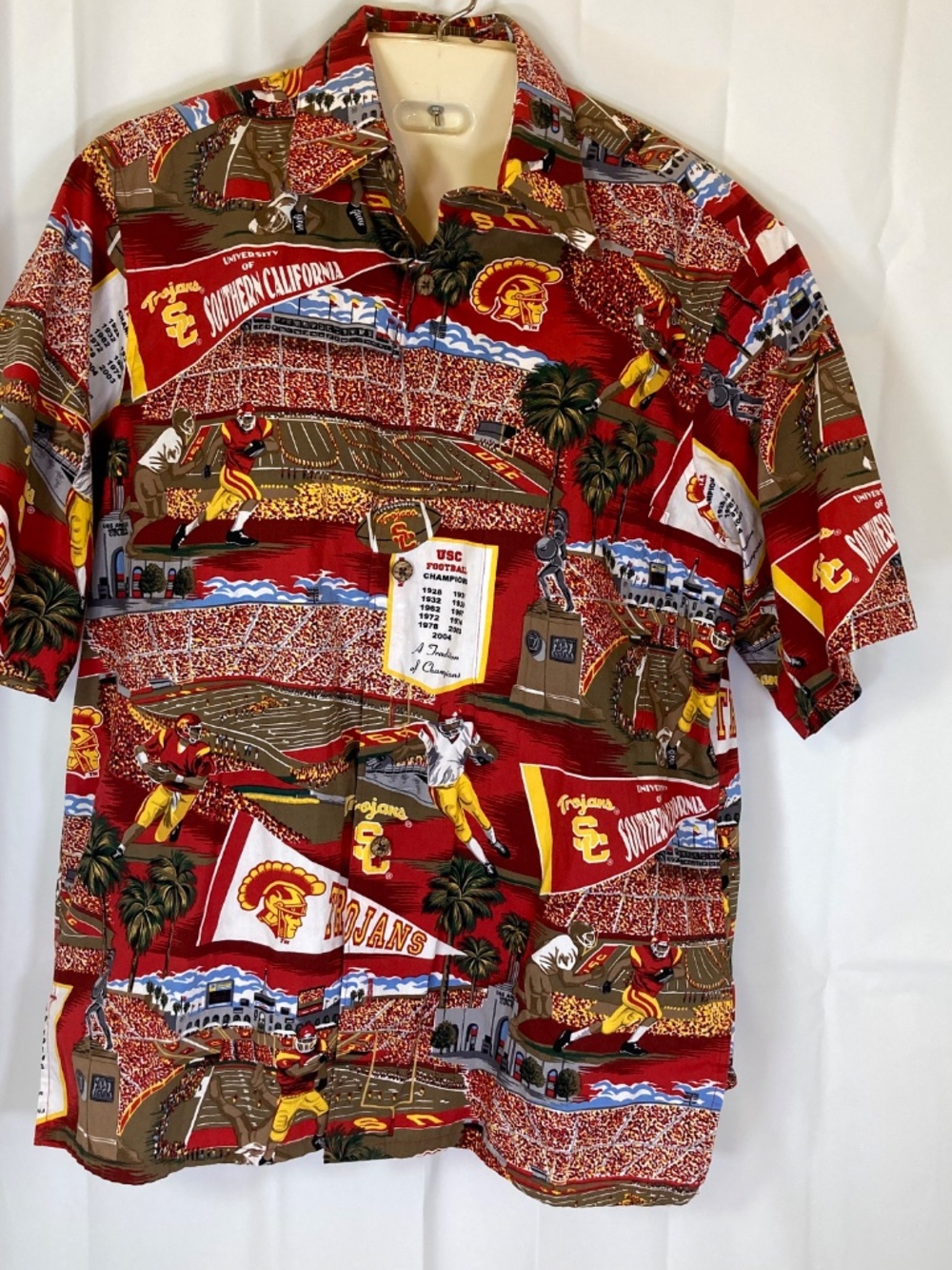 Reyn Spooner Team Trojan USC Trojans Button Down Shirt Red Stadium Images Sz XS - Picture 13 of 13